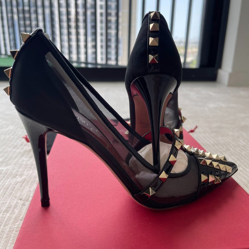 NEW! SHOES VALENTINO - ROCKSTUD PATENT-LEATHER PUMP 100 MM - SIZE 37 - Picture 9 of 16